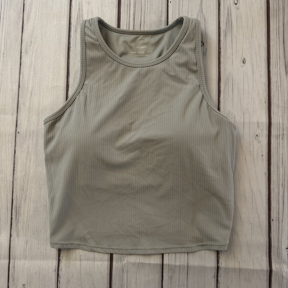 Oysho Ribbed‎ Cropped Tank Top Gray Sports Bra Women's Size M Athletic